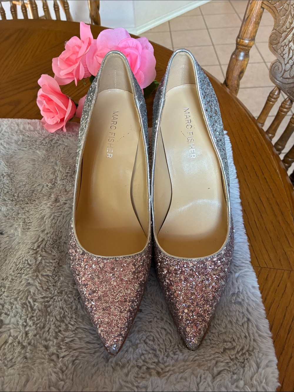Marc Fisher Sparkle Pointed Toe Heels in Rose